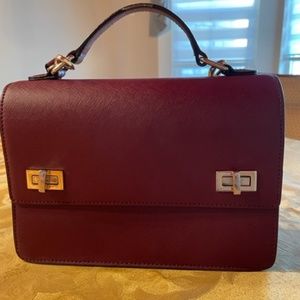 Henri Bendel Leather School Bag, Burgundy with Cross Body Strap
